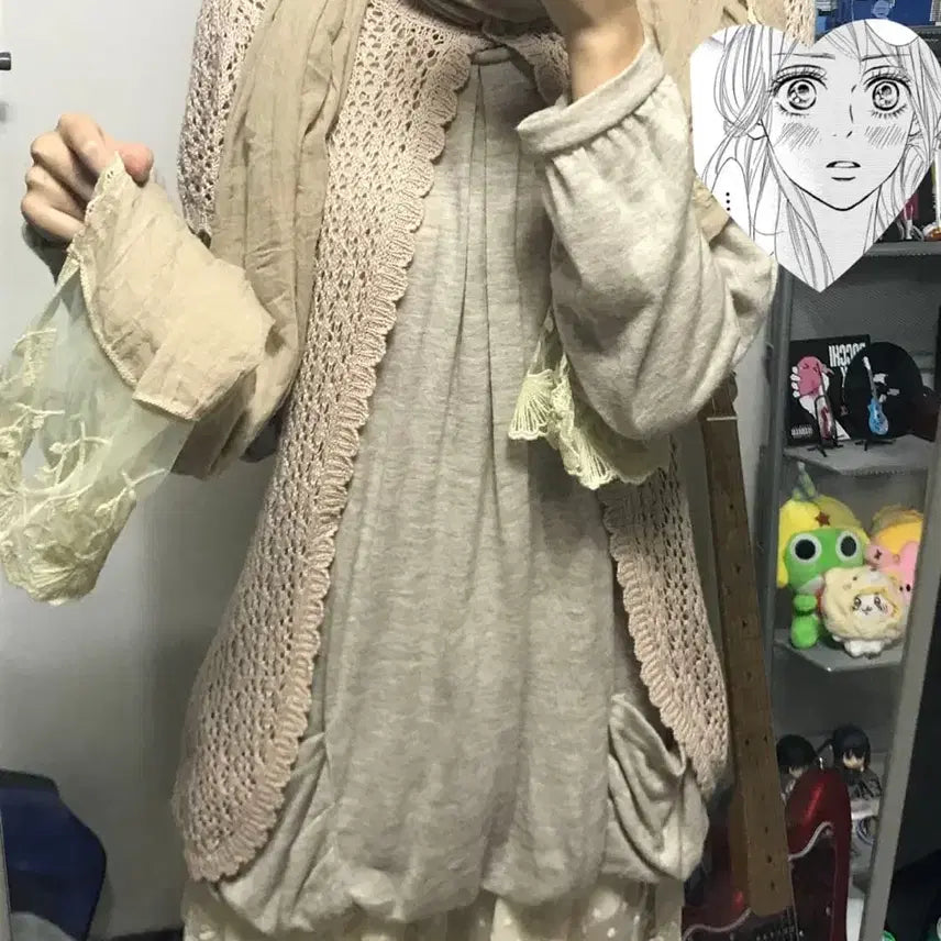[BUNJANG] Mori Girl Style Set (Dress, Cardigan, Scarf) / 모리걸 세트 (원피스, 가디건, 스카프)