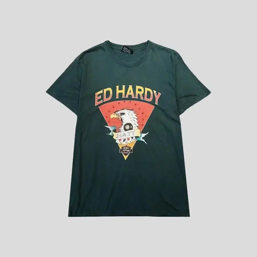 [BUNJANG] Ed Hardy JP Eagle Tattoo Printing Cotton Short Sleeve T-Shirt / 에드하디 JP 딥그린 독수리 이글 트럼프카드 타투 프린팅 코튼 반팔 티셔