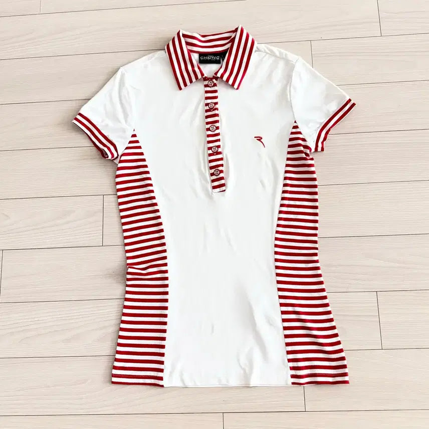 [BUNJANG] Chevro Women's Golf Wear White Red Stripe / 쉐브로 여성 골프 의류 화이트 레드 스트라이프