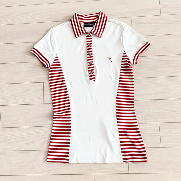 [BUNJANG] Chevro Women's Golf Wear White Red Stripe / 쉐브로 여성 골프 의류 화이트 레드 스트라이프