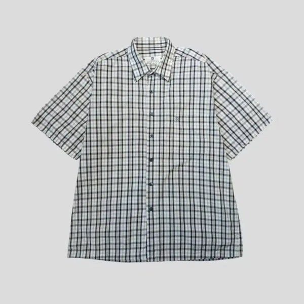 [BUNJANG] Givenchy Monsieur Tartan Check Logo Button-Down Shirt / GIVENCHY 지방시 무슈 90s 화이트 네이비 옐로우 타탄체크 로고