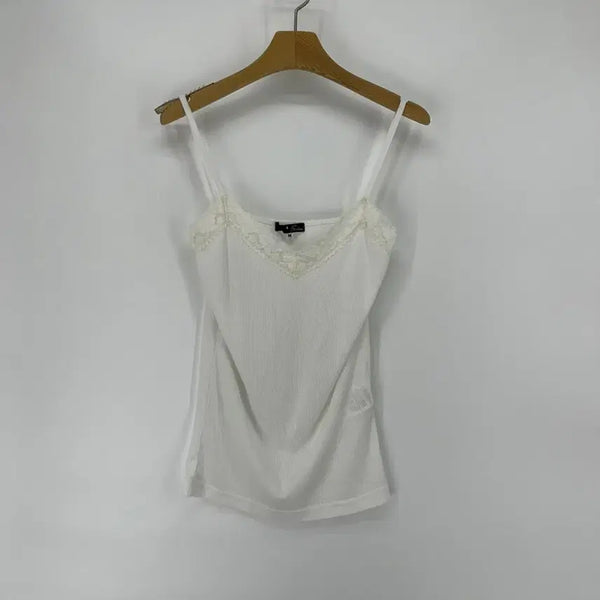 [BUNJANG] Vintage Lace-Up Ribbed Sleeveless Top / [JPN] 빈티지 레이스업 골지 슬리브리스