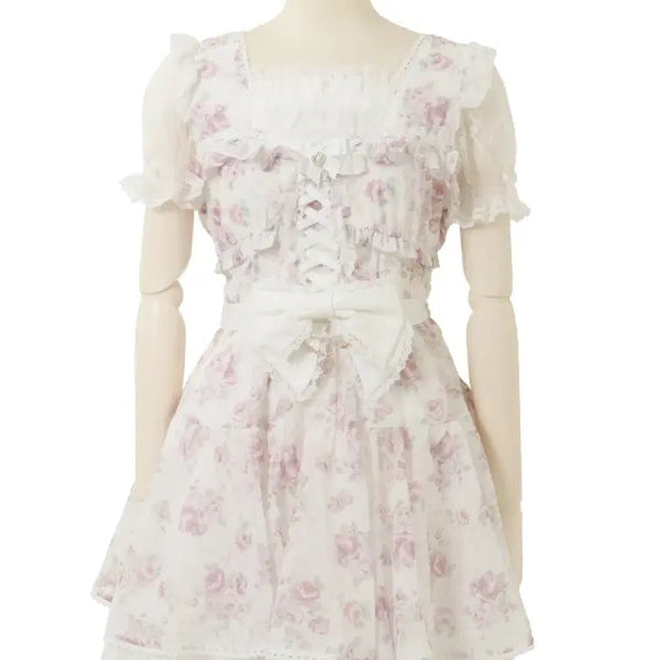 [BUNJANG] Lizlisa Rose Ribbon Chiffon Dress Setup Himegyaru / 리즈리사 로즈 리본 쉬폰 원피스 셋업 히메갸루 lizlisa