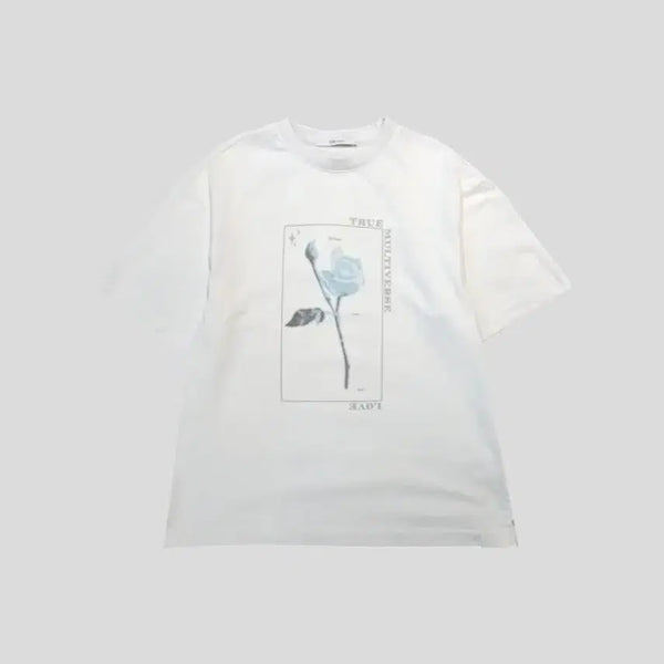 [BUNJANG] Ziozia White Rose Printing Cotton Short Sleeve T-shirt L / 지오송지오 화이트 장미 로즈 프린팅 코튼 반팔 티셔츠 L