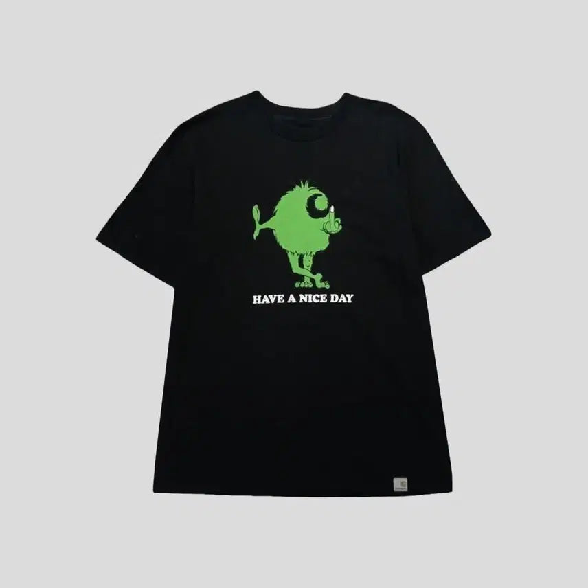 [BUNJANG] Carhartt WIP "Have A Nice Day" Black & Green Cotton T-Shirt / 칼하트 WIP 블랙 그린 HAVE A NICE DAY 프린팅 코튼 반팔