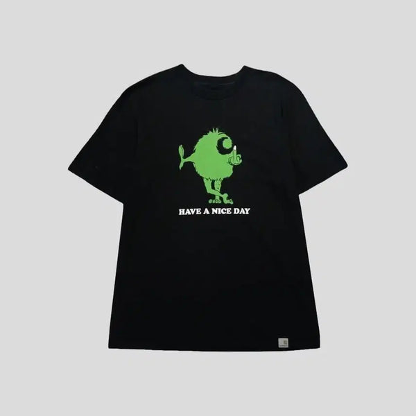 [BUNJANG] Carhartt WIP "Have A Nice Day" Black & Green Cotton T-Shirt / 칼하트 WIP 블랙 그린 HAVE A NICE DAY 프린팅 코튼 반팔