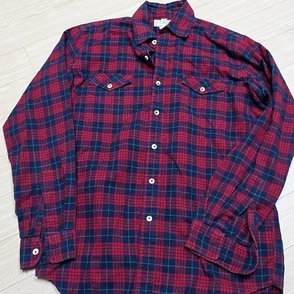 [BUNJANG] 80s USA Made LLBean Plaid Shirt Red/Navy (105) / 80s USA제 LLBean 체크 남방 레드/네이비(105)