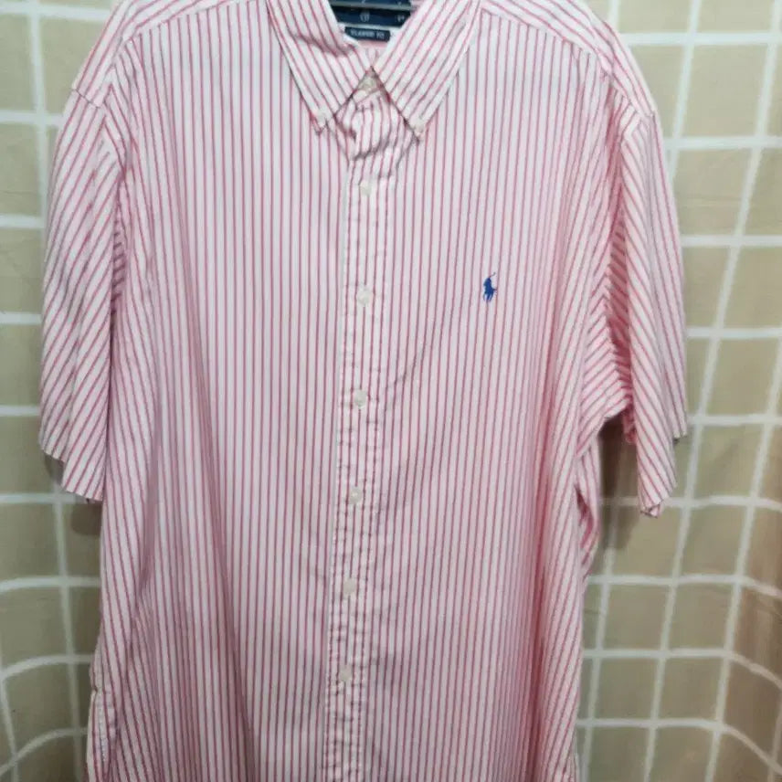 [BUNJANG] Polo Ralph Lauren Pink Stripe Short Sleeve Shirt / 폴로 랄프로렌 셔츠 핑크 스트라이프 반팔