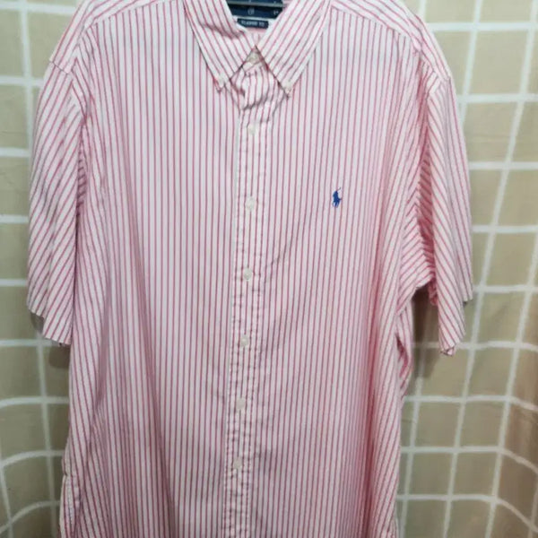 [BUNJANG] Polo Ralph Lauren Pink Stripe Short Sleeve Shirt / 폴로 랄프로렌 셔츠 핑크 스트라이프 반팔