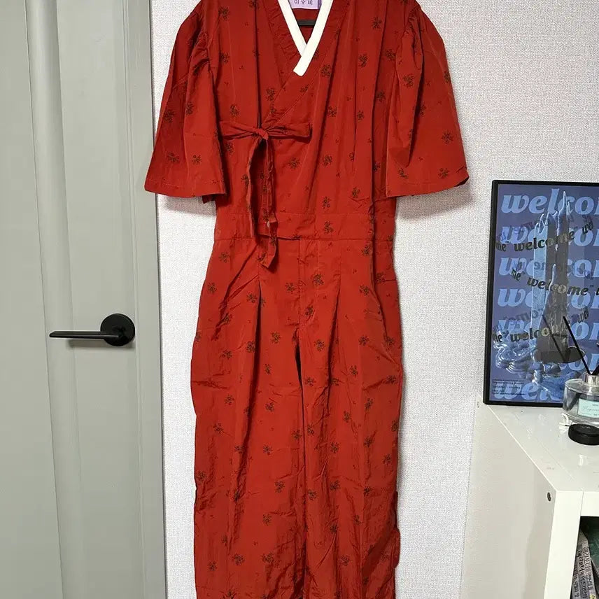 [BUNJANG] Korean Traditional Jumpsuit Red S Size / 새상품) 한복 저고리 점프수트 점슈 레드 S