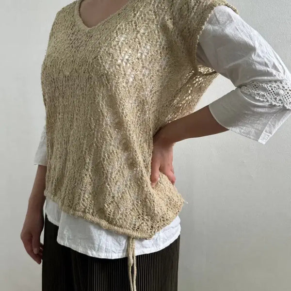 [BUNJANG] Beige Lace Knit Vest / 베이지 레이스 니트 베스트