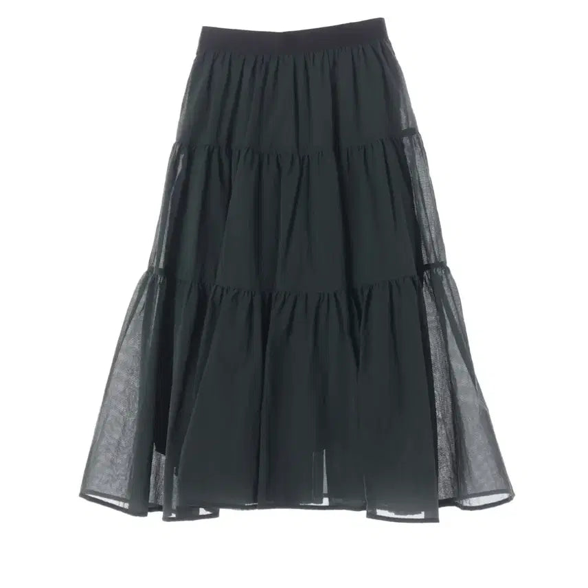 [BUNJANG] LATT Tiered Flare Nylon Long Skirt Dark Green / 래트 LATT 티어드 플레어 나일롱 롱스커트 다크그린