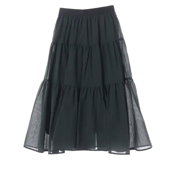 [BUNJANG] LATT Tiered Flare Nylon Long Skirt Dark Green / 래트 LATT 티어드 플레어 나일롱 롱스커트 다크그린