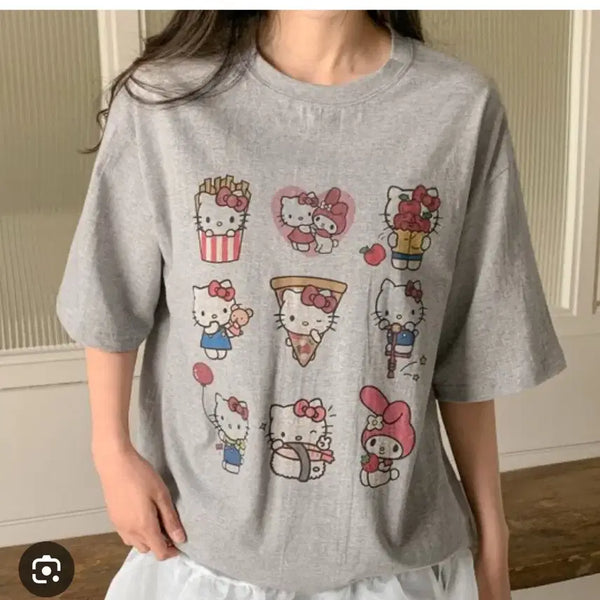 [BUNJANG] Hello Kitty Gray Melange Short-Sleeve T-Shirt / 새상품) 키티 회색 멜란지 반팔티