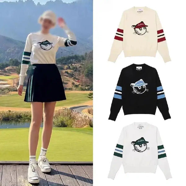 [BUNJANG] Malbon Women's Jacquard Long Sleeve Round Neck Knit / MALBON 말본 여성 자카드 긴팔 라운드 니트