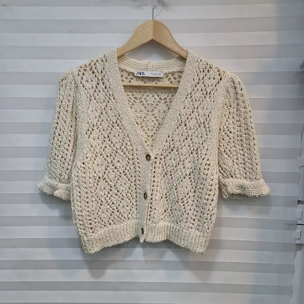 [BUNJANG] Zara Ribbed Knit Cardigan Ivory / 자라 뜨게가디건