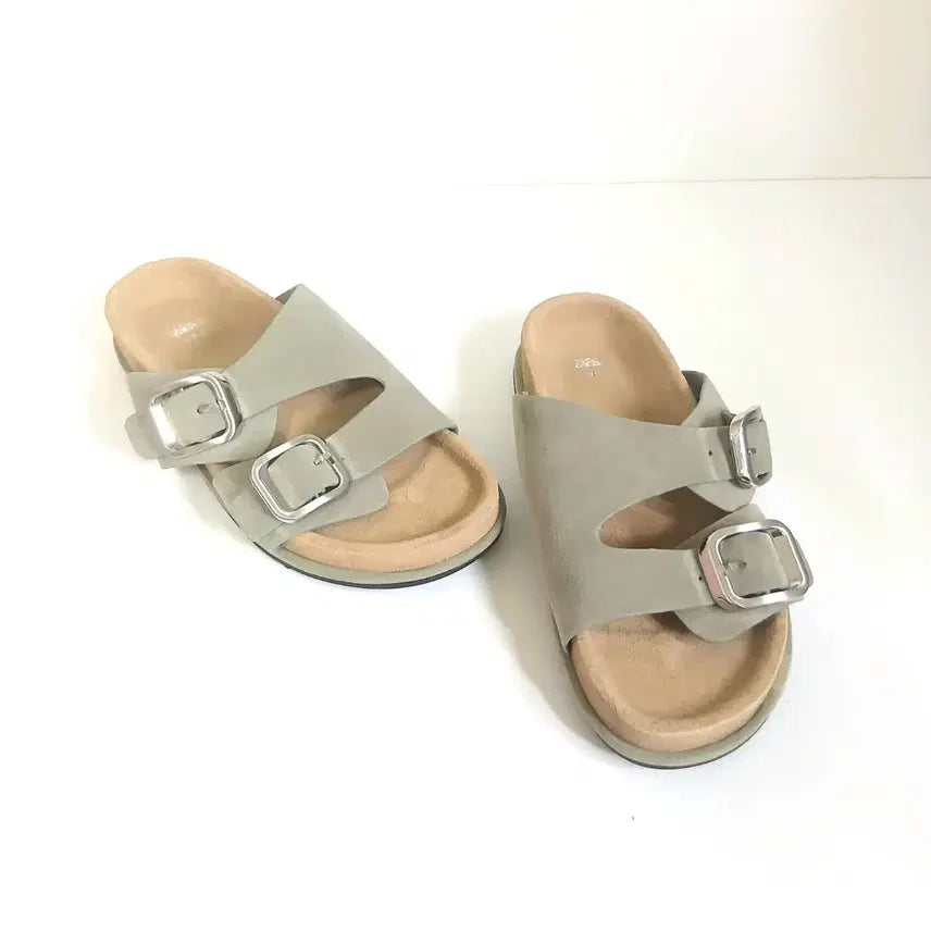 [BUNJANG] ZARA Women's Double Buckle Suede Sandals Light Grey Size 38 / 자라 여성 샌들 라이트 그레이:38