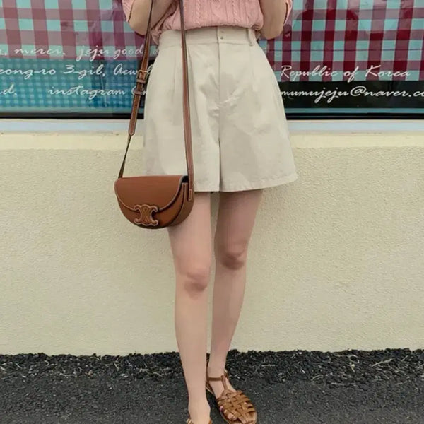 [BUNJANG] Another Two Beige Cotton Pin Tuck Shorts / 어나더 트위 베이지 코튼 핀턱 반바지