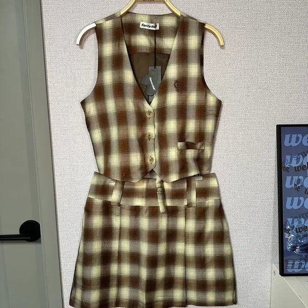 [BUNJANG] Fancy Club Check Vest Skirt Set / 새상품) Fancy club 팬시클럽 체크 조끼 치마 세트