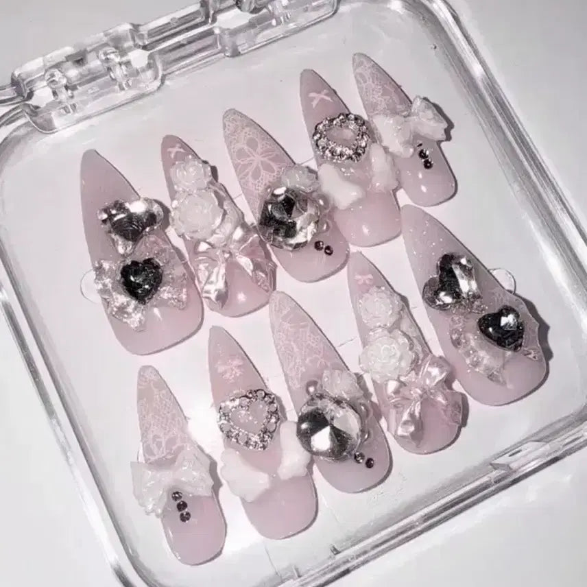 [BUNJANG] Custom Handmade Pink Angel Nail Tips / 핑크 엔젤 수제 네일팁 판매 주문제작