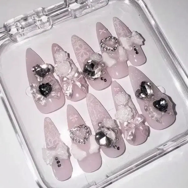 [BUNJANG] Custom Handmade Pink Angel Nail Tips / 핑크 엔젤 수제 네일팁 판매 주문제작