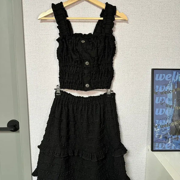 [BUNJANG] Isobi Black Frill Smoke Crop Set / 새상품) 이소비 블랙 프릴 스모크 크롭 세트
