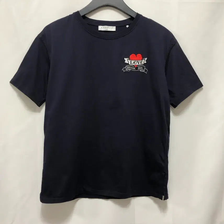 [BUNJANG] Sandro Embroidered Heart Short Sleeve T-Shirt Navy Size 2 / 산드로 반팔 티셔츠 2사이즈(55~55반)