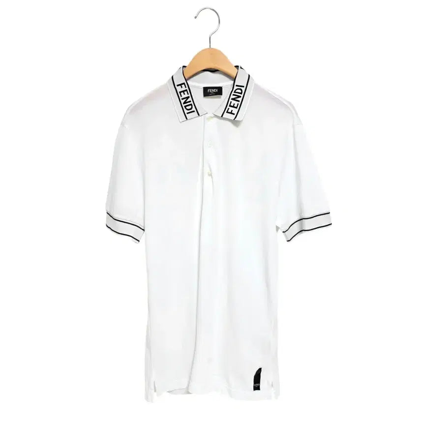 [BUNJANG] Fendi Logo Short Sleeve Polo Shirt White Cotton Blend / 펜디 로고 반팔 카라티셔츠