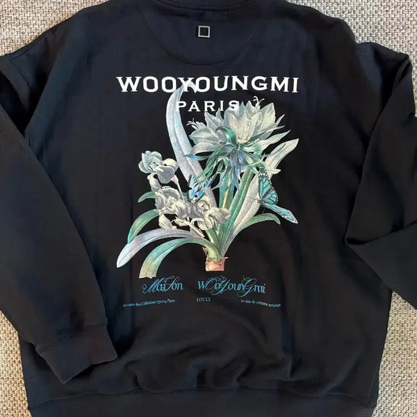 [BUNJANG] Wooyoungmi 23SS Flower Print Sweatshirt Black / 우영미 플라워 맨투맨 프린트 스웨트셔츠 블랙 - 23SS