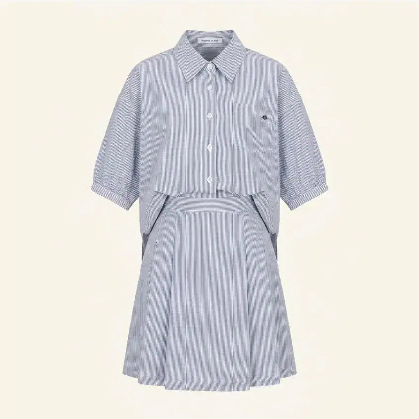 [BUNJANG] Plastic Island Striped Shirred Set-Style Dress / OP55 PLASTIC ISLAND 원피스(S) 셔츠 스커트 세트형원피스