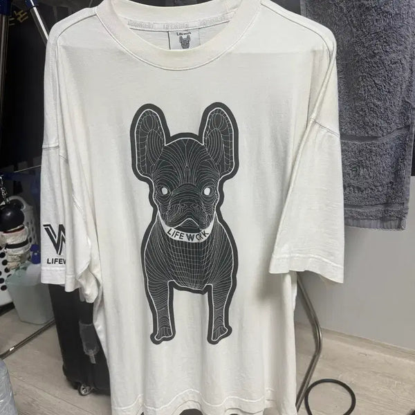 [BUNJANG] Life Work Dog Printing T-Shirt White / 라이프워크 반팔티 강아지 프린팅 흰색