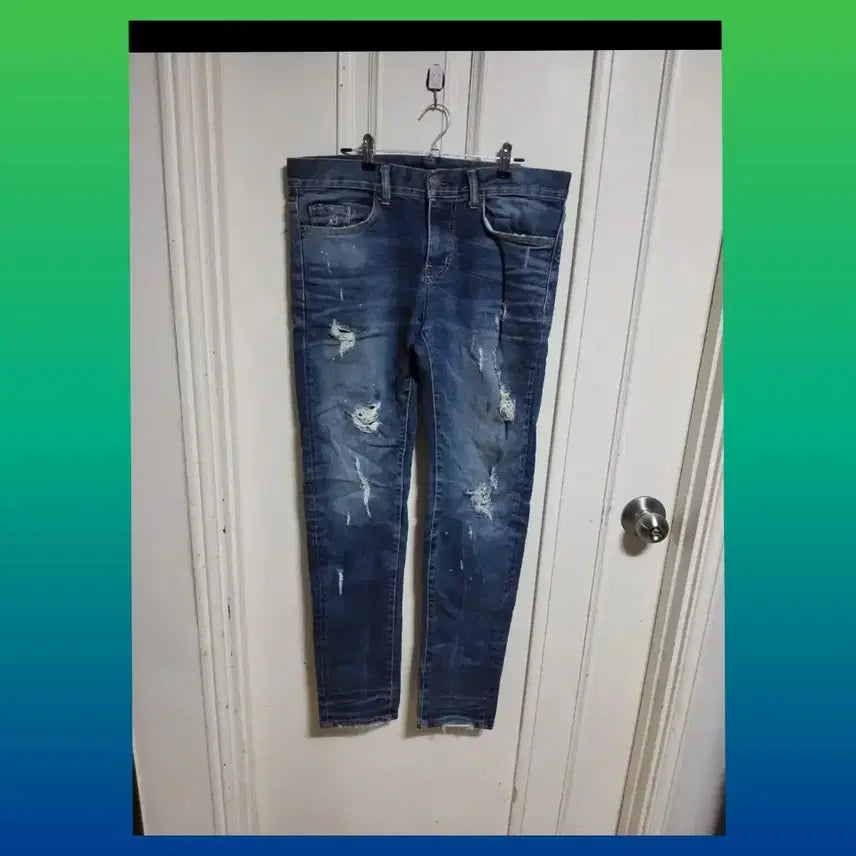 [BUNJANG] Men's Distressed Wash Skinny Jeans Size 88 / 청바지 남성 데미지 워싱 스키니진 88사이즈