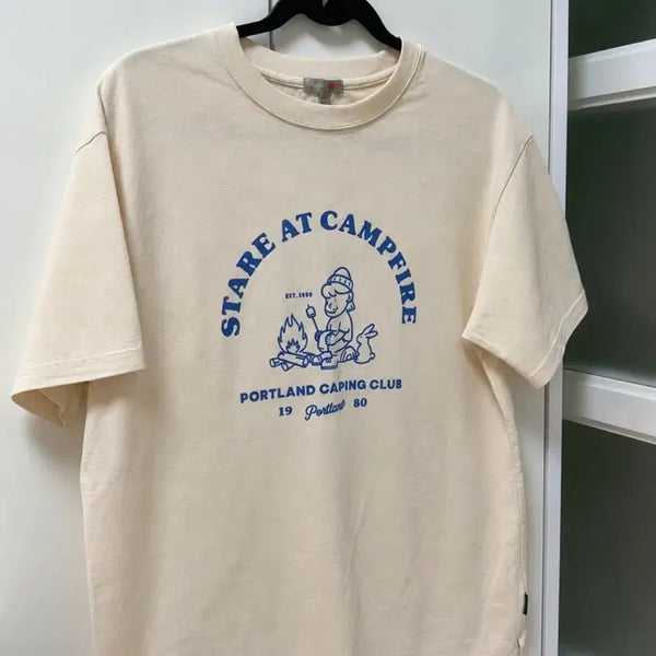 [BUNJANG] SPAO Camping Graphic Half Sleeve T-shirt Beige / 스파오 캠핑 클렂 반팔 티셔츠 베이지
