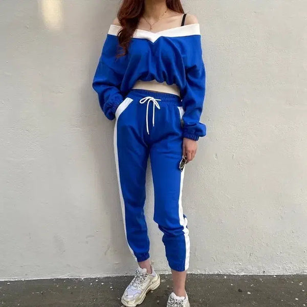 [BUNJANG] Blue Off-the-Shoulder Cropped Training Set / 파랑 오프숄더 크롭 트레이닝 세트