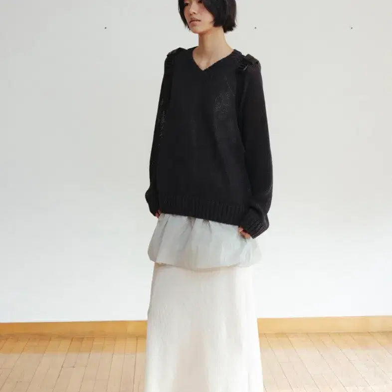[BUNJANG] MONOHA Paper V-Neck Knit Charcoal / 모노하 paper v neck knit