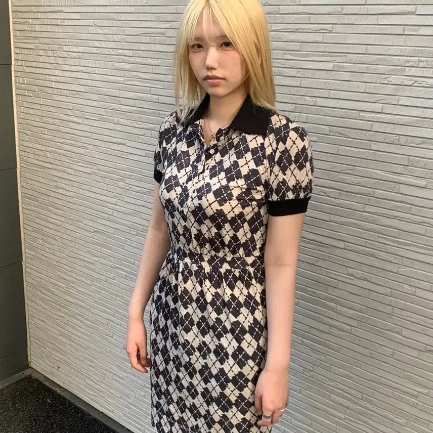 [BUNJANG] Moschino Argyle Pattern Polo Dress / 모스키노 아가일 패턴 원피스