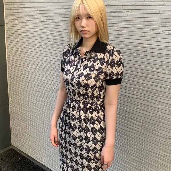 [BUNJANG] Moschino Argyle Pattern Polo Dress / 모스키노 아가일 패턴 원피스