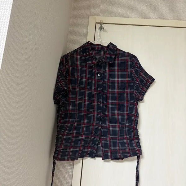 [BUNJANG] Check Pattern Semi-Crop Short Sleeve Shirt / 세미크롭 체크 남방 반팔 셔츠