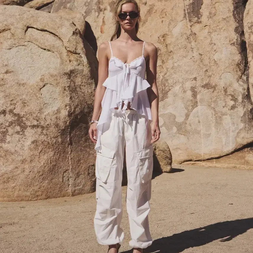 [BUNJANG] AS IF ENOUGH Chiffon Ruffle Sleeveless Blouse White / 에즈이프캘리 CHIFFON RUFFLE SLEEVELESS BLOUSE