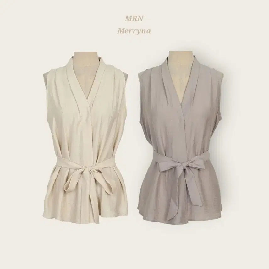 [BUNJANG] MERRYNA Shirring Wrap Blouse with Ribbon Belt Set / [빠른배송] 셔링 랩 블라우스 리본 벨트 세트 2color