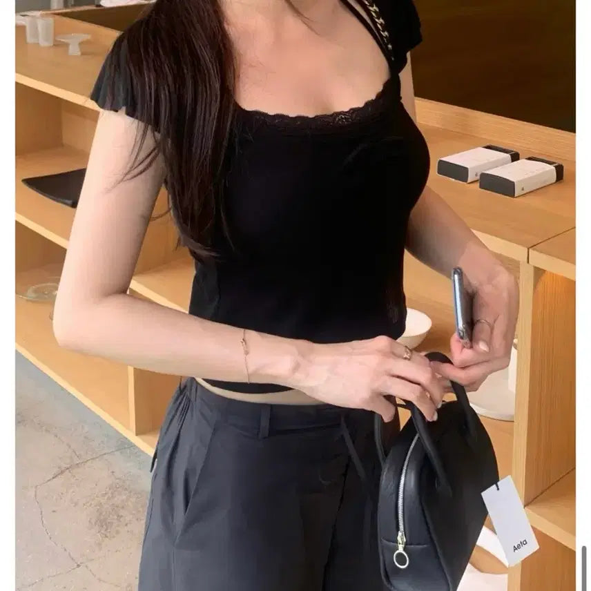 [BUNJANG] Ont Lace Camisole Set Top Black / 온트 레이스나시 세트티 새상품 블랙