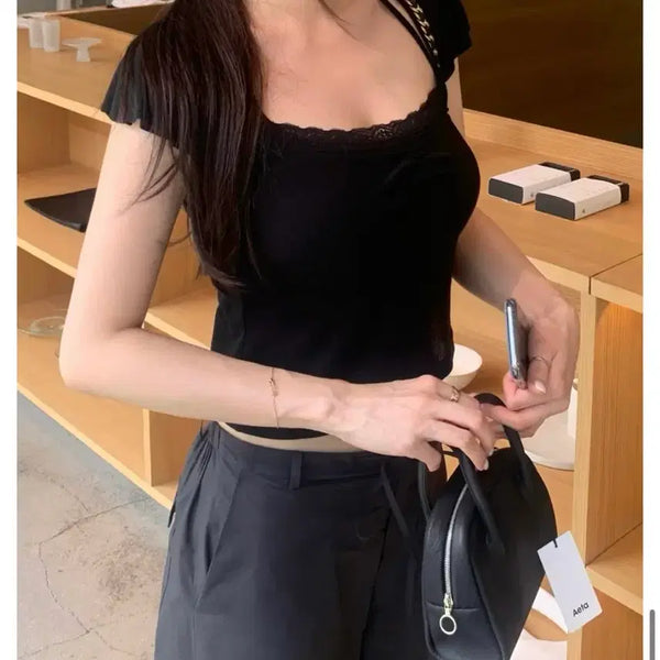 [BUNJANG] Ont Lace Camisole Set Top Black / 온트 레이스나시 세트티 새상품 블랙