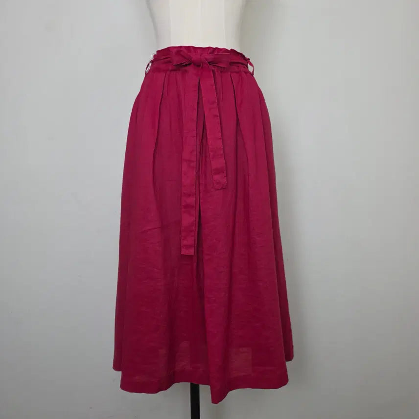 [BUNJANG] 100% Linen Magenta Pink Flare Skirt with Waist Ribbon / 마젠타 핑크 린넨 100 허리리본 플레어 스커트