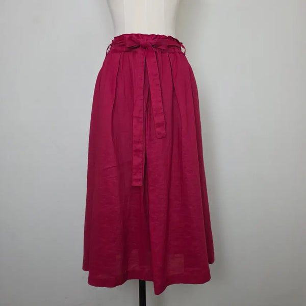 [BUNJANG] 100% Linen Magenta Pink Flare Skirt with Waist Ribbon / 마젠타 핑크 린넨 100 허리리본 플레어 스커트
