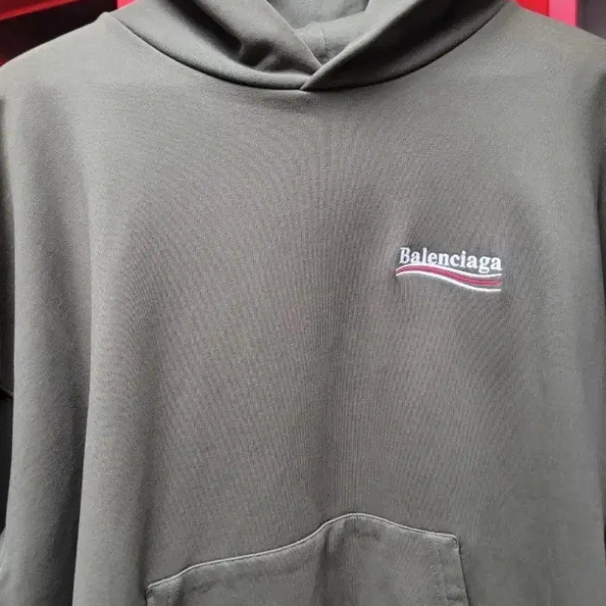 [BUNJANG] Balenciaga Logo Hoodie Khaki / 발렌시아가 로고 후드티 카키