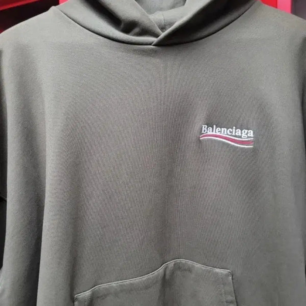 [BUNJANG] Balenciaga Logo Hoodie Khaki / 발렌시아가 로고 후드티 카키