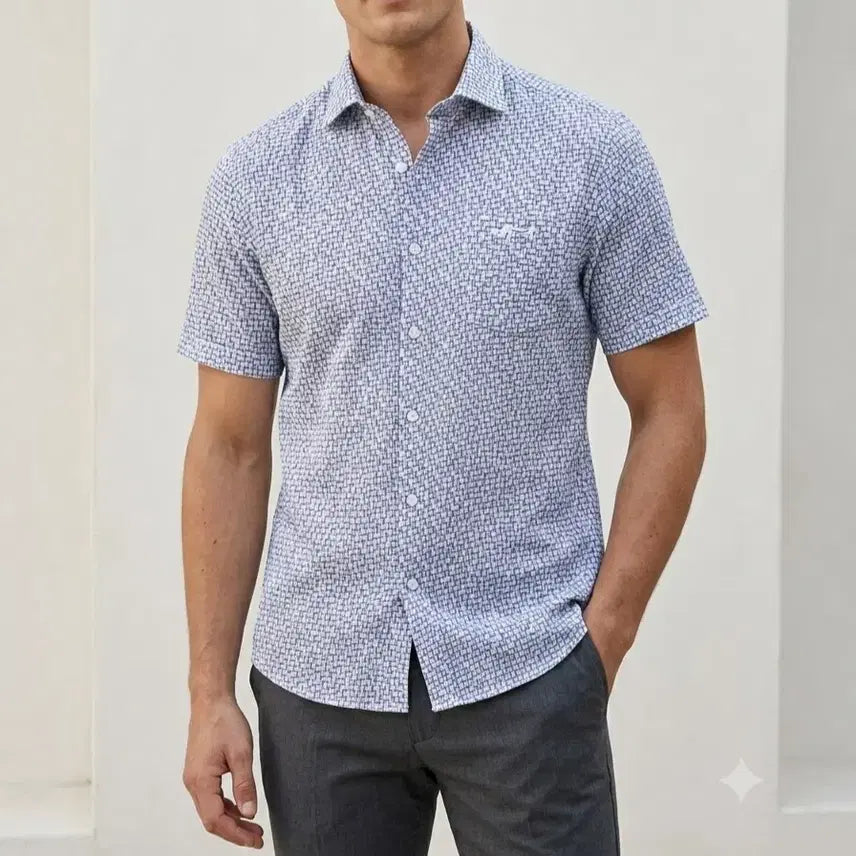 [BUNJANG] Louis Castel Seersucker Short Sleeve Shirt / [100]루이까스텔 시어서커 반팔 셔츠