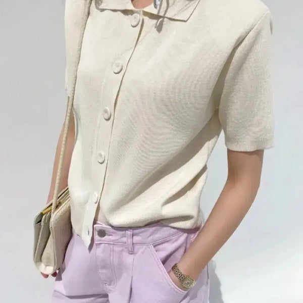 [BUNJANG] Dragon Blues Pique Pad Short Sleeve Cardigan / 드래곤블루스 피케 패드 반팔가디건 S