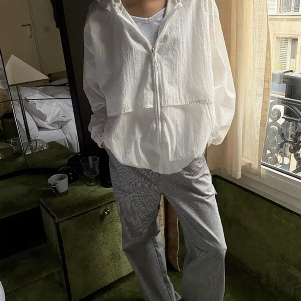 [BUNJANG] KINDABIGBEIGE Page Crisp Hood Nylon Jumper White / 킨다베이지 page 크리스프 후드 나일론 점퍼 화이트