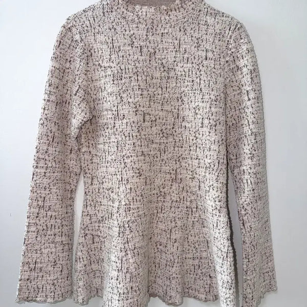 [BUNJANG] Anna Sui Tweed Peplum Flare Knit T-Shirt / 안나수이 트위드 페플럼 플레어 하객룩 니트 티셔츠 55